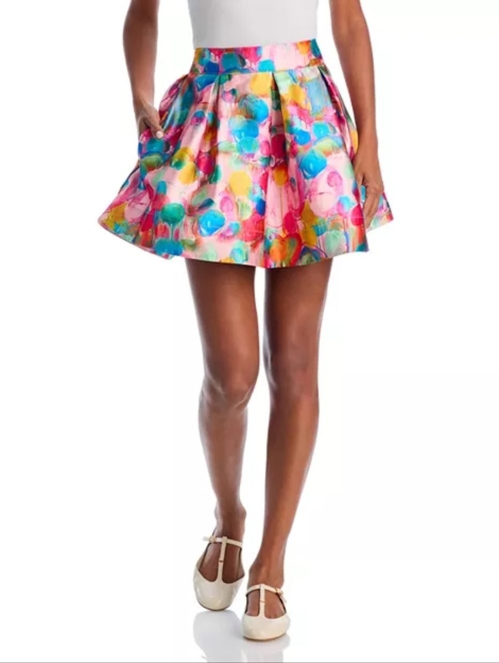 Painted, Vibrant Multicolor Circle Print Fit & Flare Mini Skirt